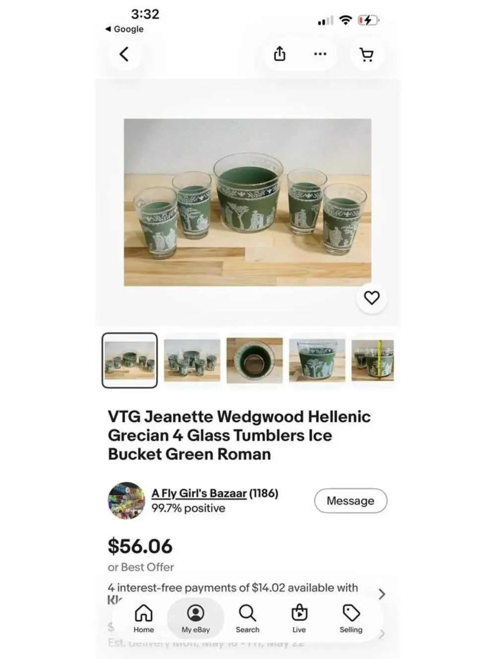 VTG Jeanette Wedgwood Hellenic Grecian Green Roman ice bucket and other glasses